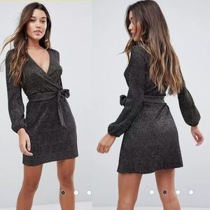 ASOS Miss Selfridge Black and Gold Mini Dress - Size Petite 6 - NWT!!